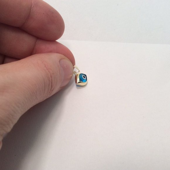 14k Yellow real Gold EVIL BLUE EYE Protect Charm .8gr - Picture 5 of 6